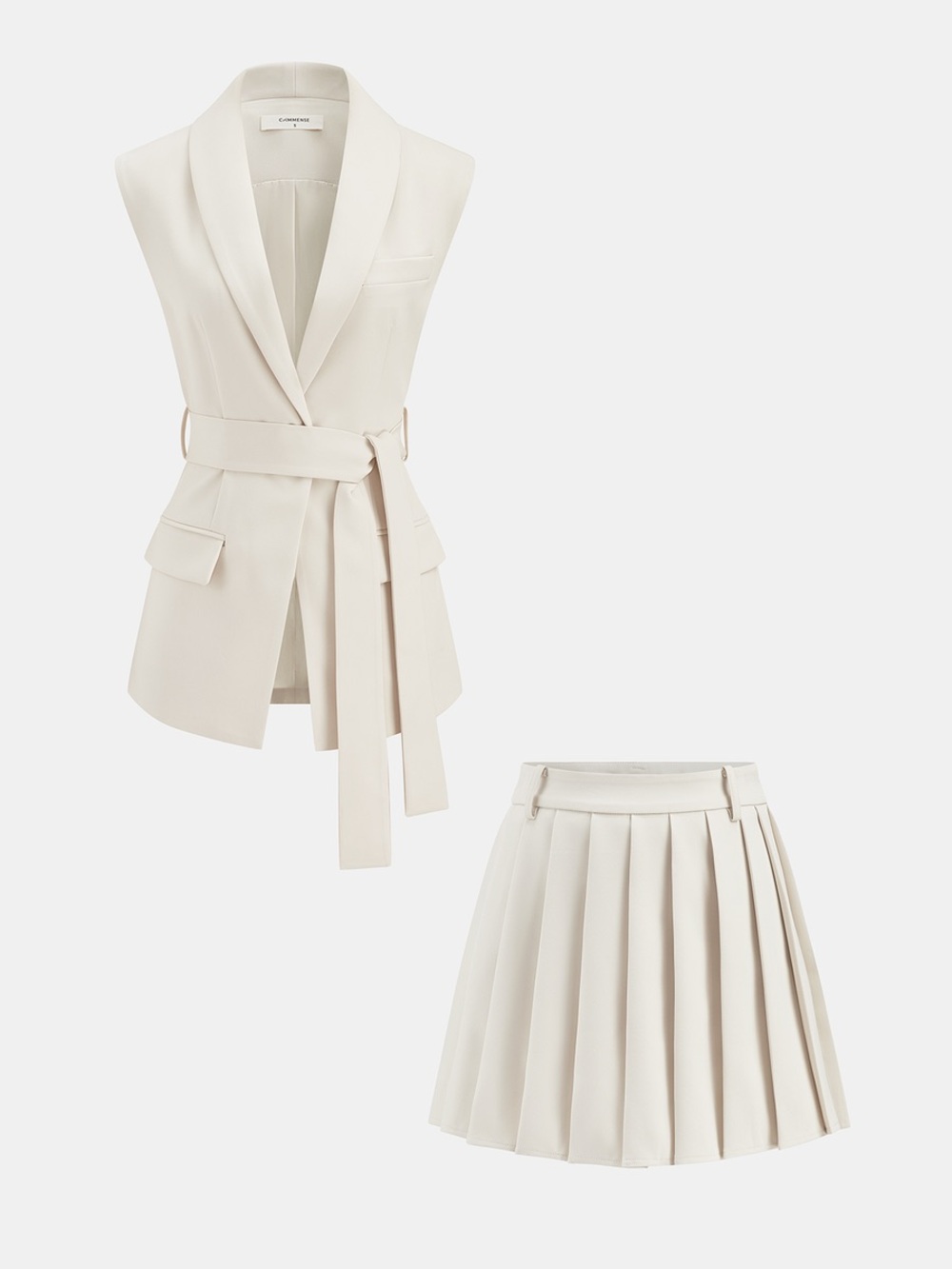 Commense Belted Waistcoat Vest & Pleated Mini Skirt Set - Picture 2 of 8